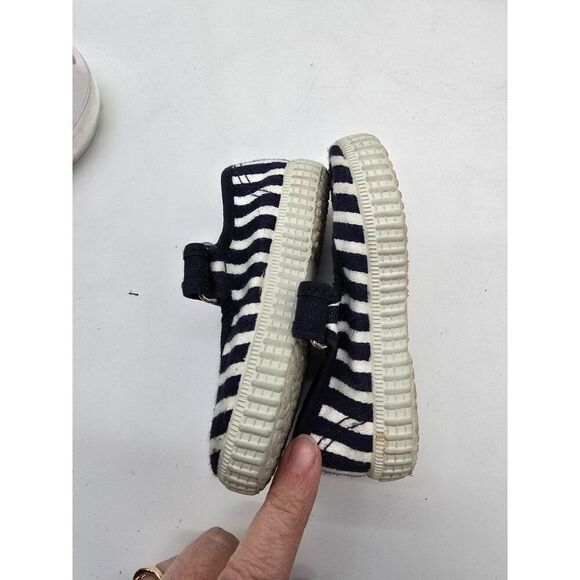 Cienta Kids Navy & White Striped Canvas Mary Jane Shoes Size 20 - Picture 4 of 5